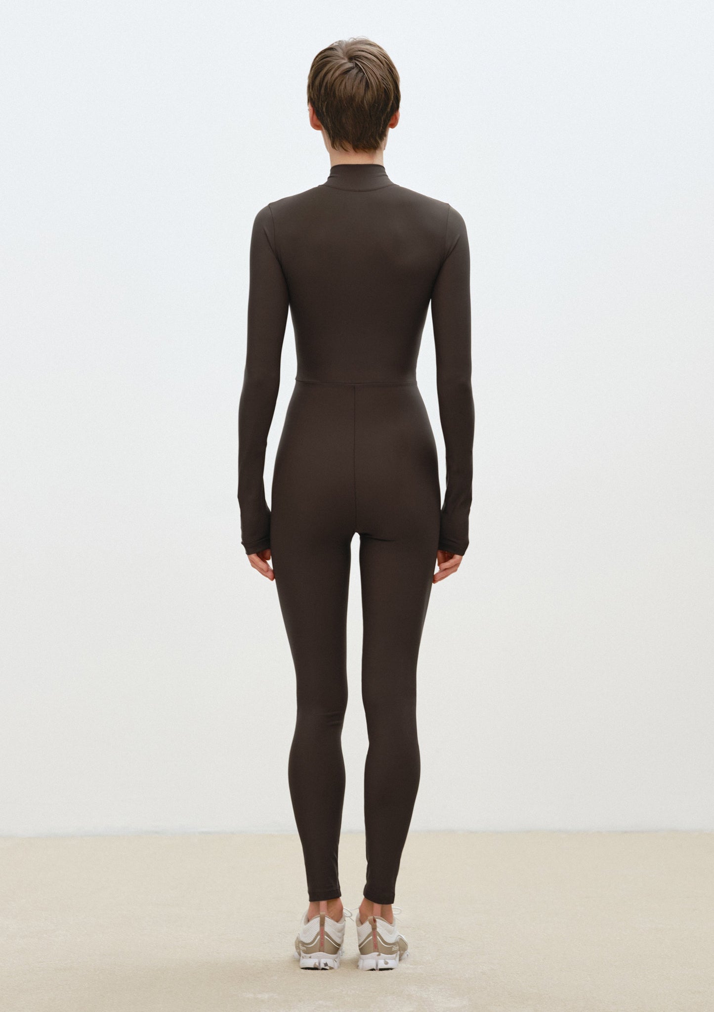 Dark-brown Half-Zip Jumpsuit