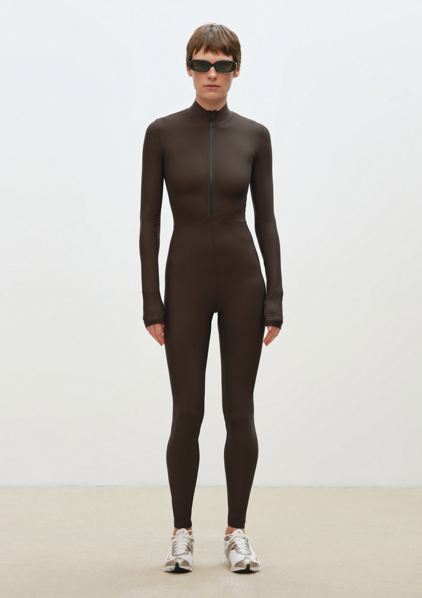 Dark-brown Half-Zip Jumpsuit