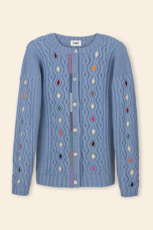 Blue Hand Embroidered Cardigan