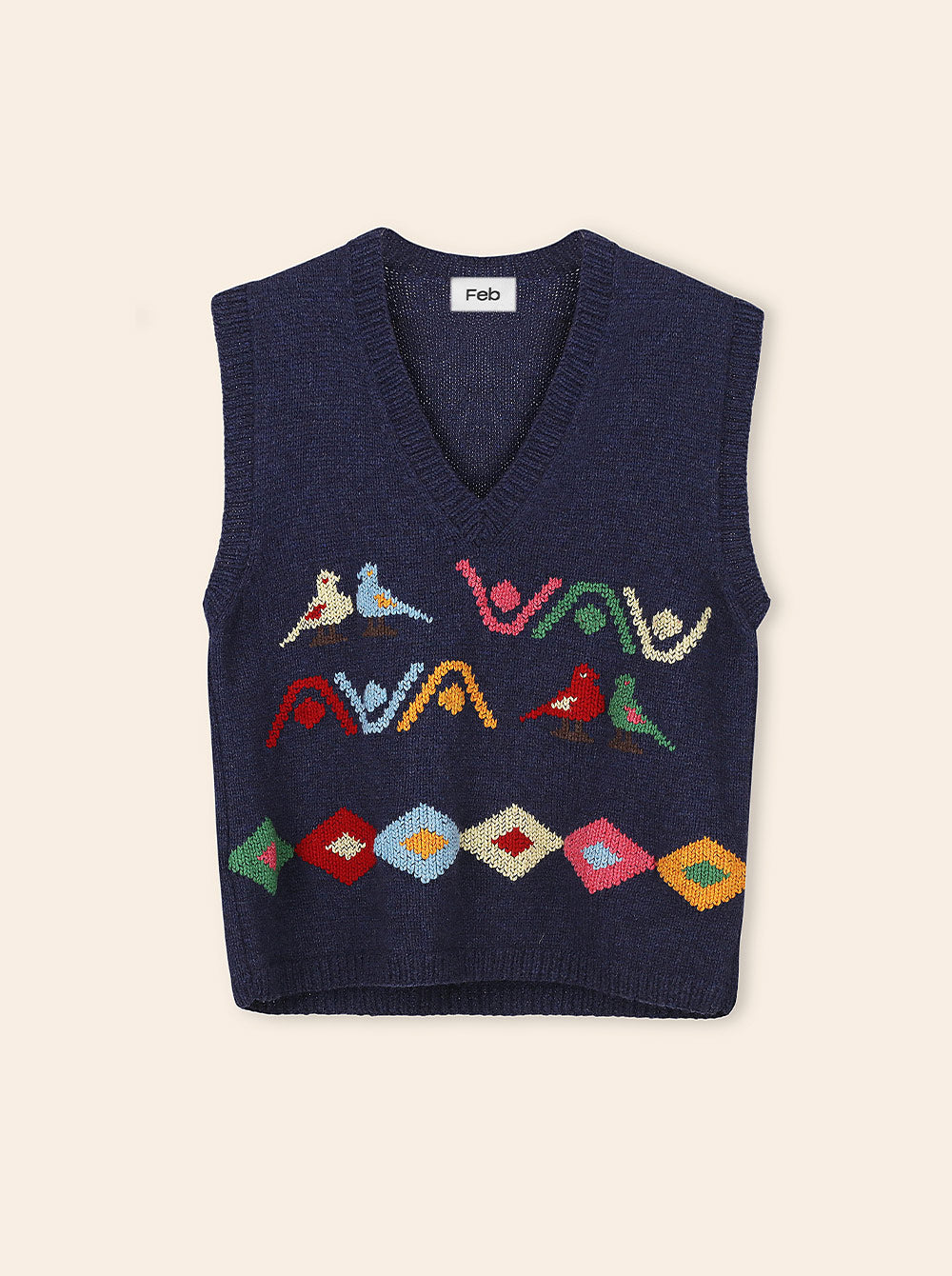 Navy Hand Embroidered Vest