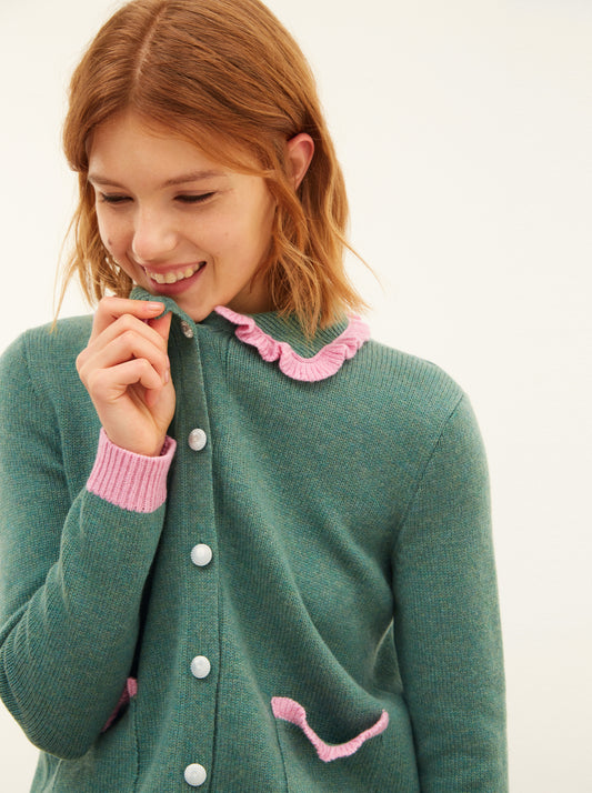 Green Cardigan with Collar